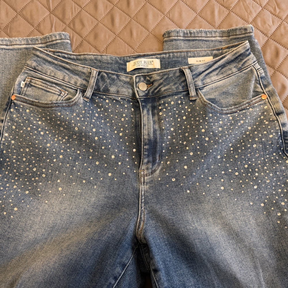 Gem-Studded Judy Blue Classic Blue Denim Jeans